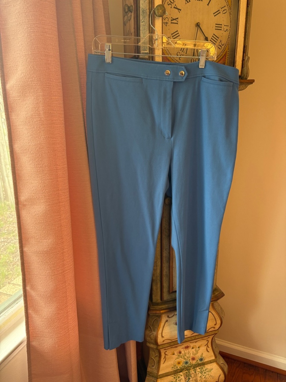 WBlue Stretch Flat-Front Dress Pants